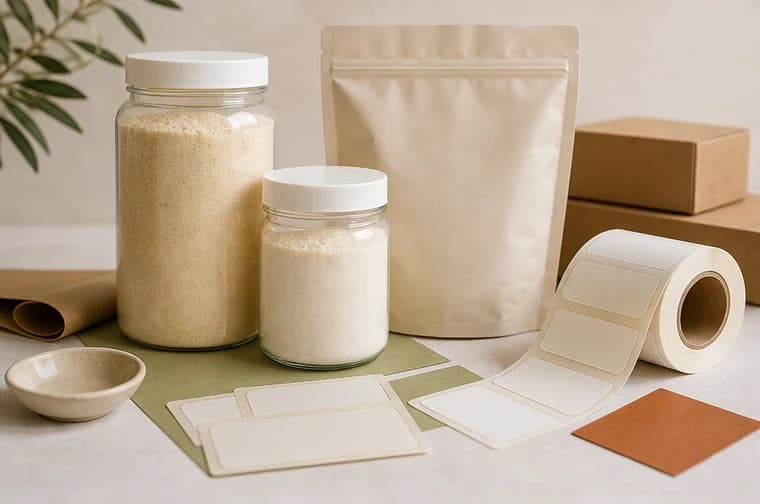 Envases alimentarios y etiquetas preparadas para packaging