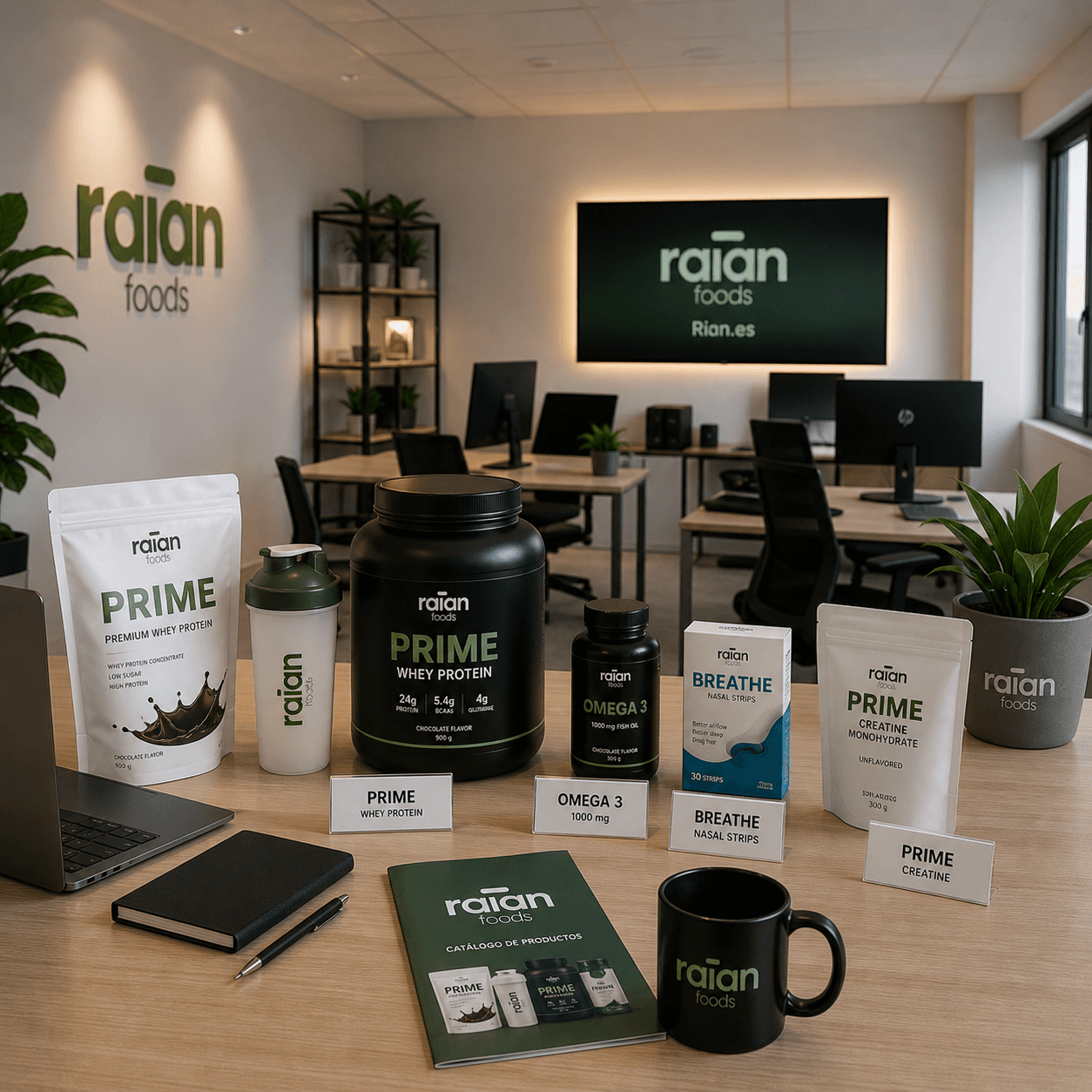 Composición visual del catálogo RAIAN en un entorno corporativo