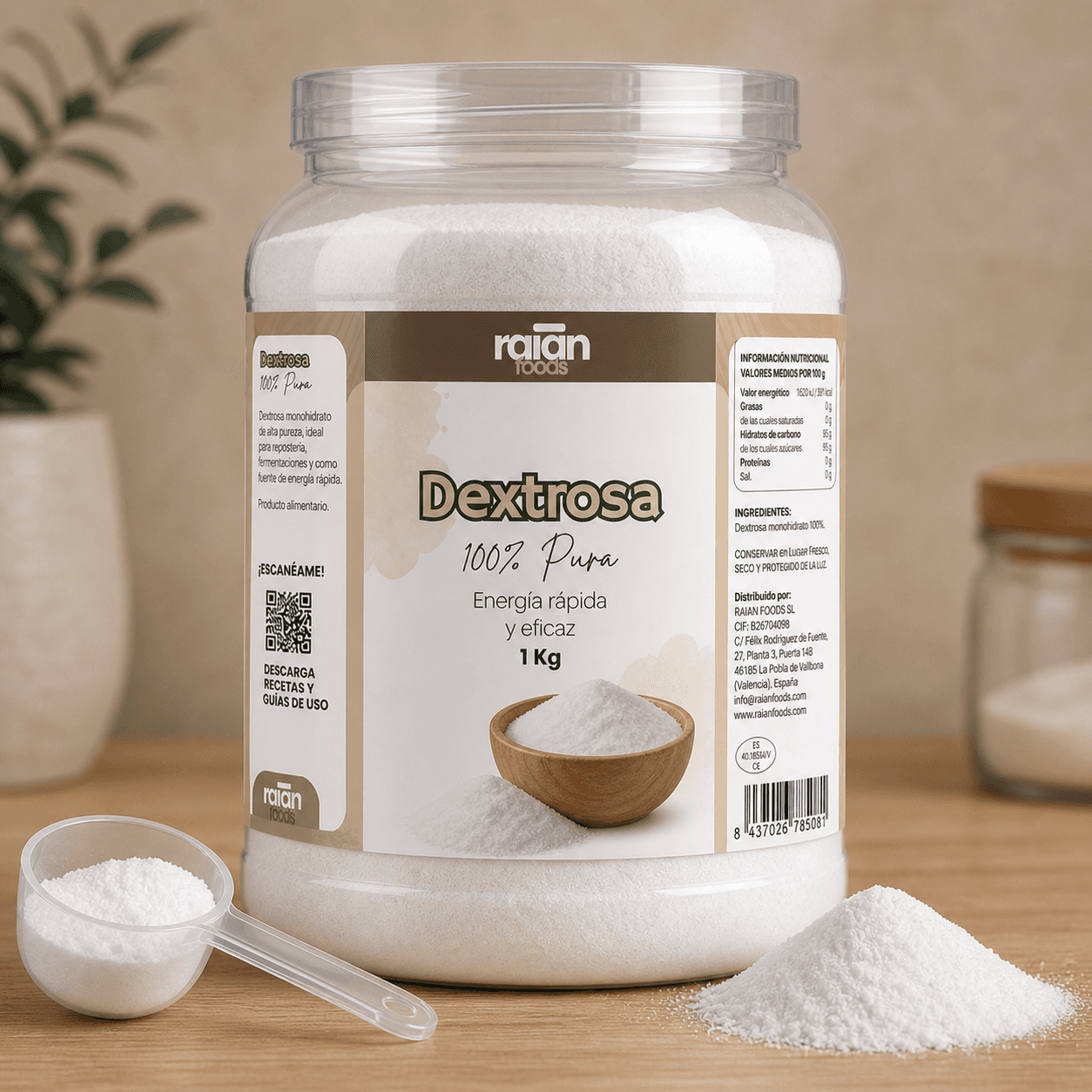Dextrosa RAIAN en polvo, formato 1 kg