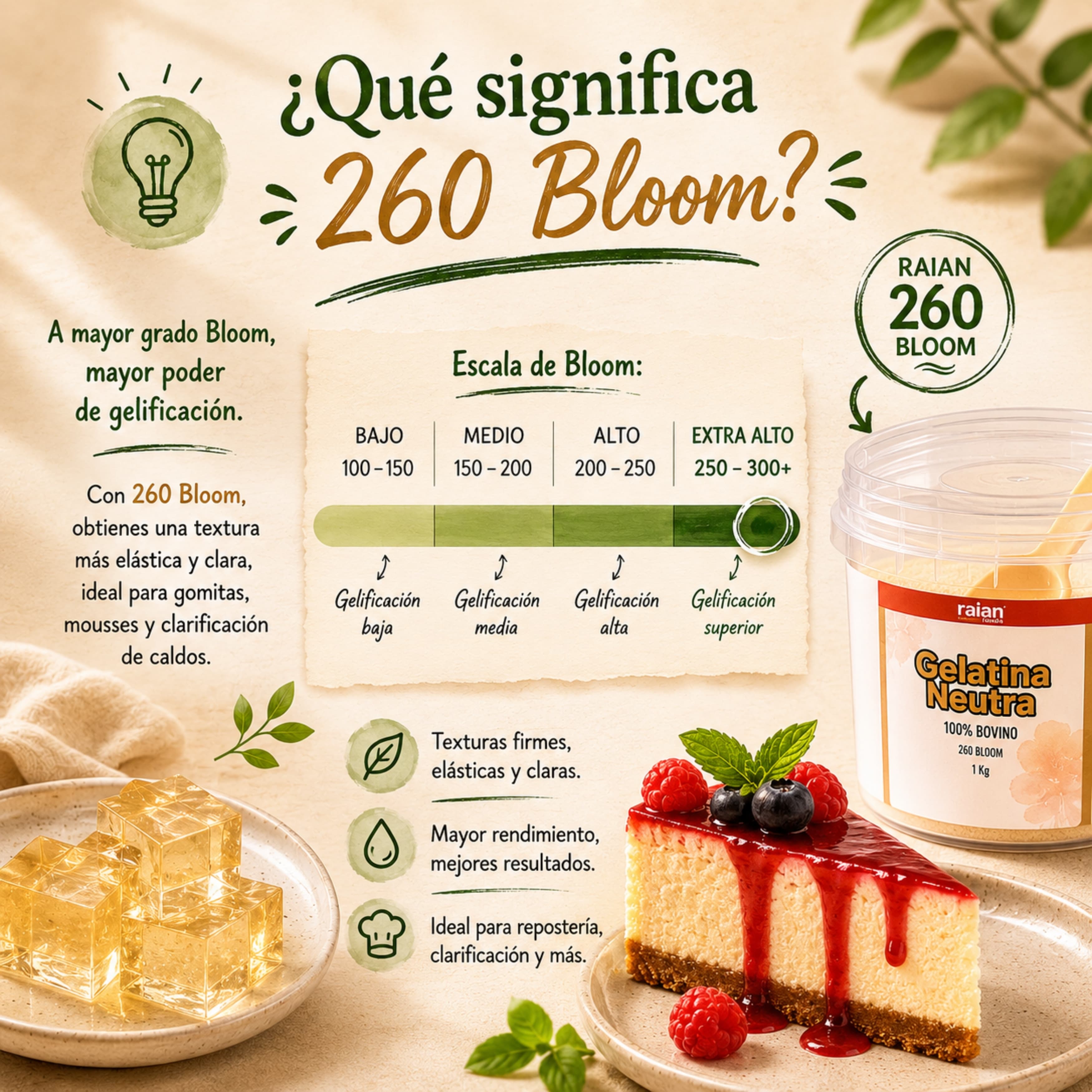 Qué significa 260 Bloom: escala y poder de gelificación de la gelatina neutra