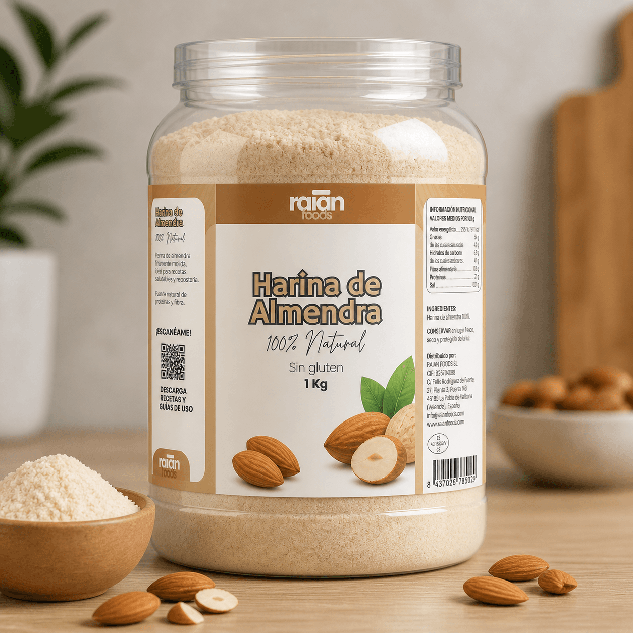 Harina de almendra RAIAN 100% molida en formato 1 kg