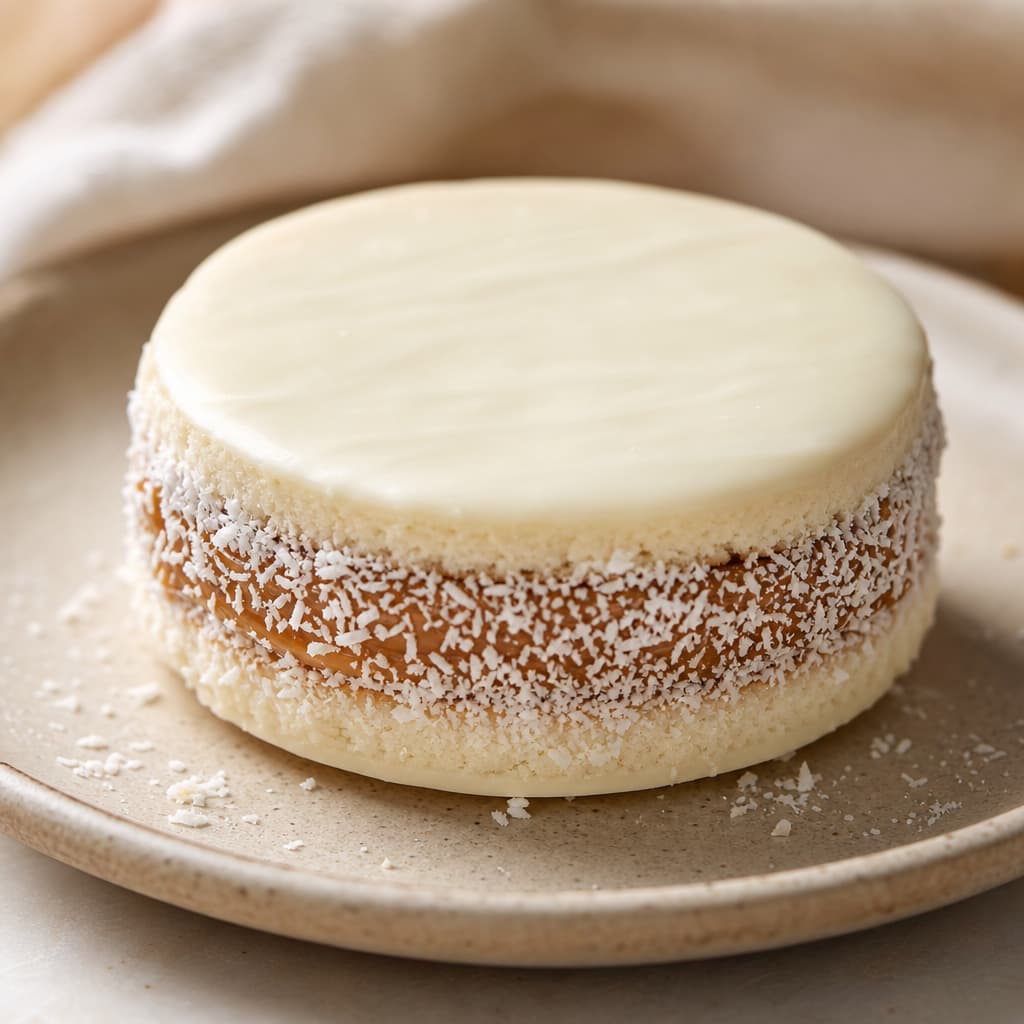 Alfajor blanco con coco preparada como receta RAIAN