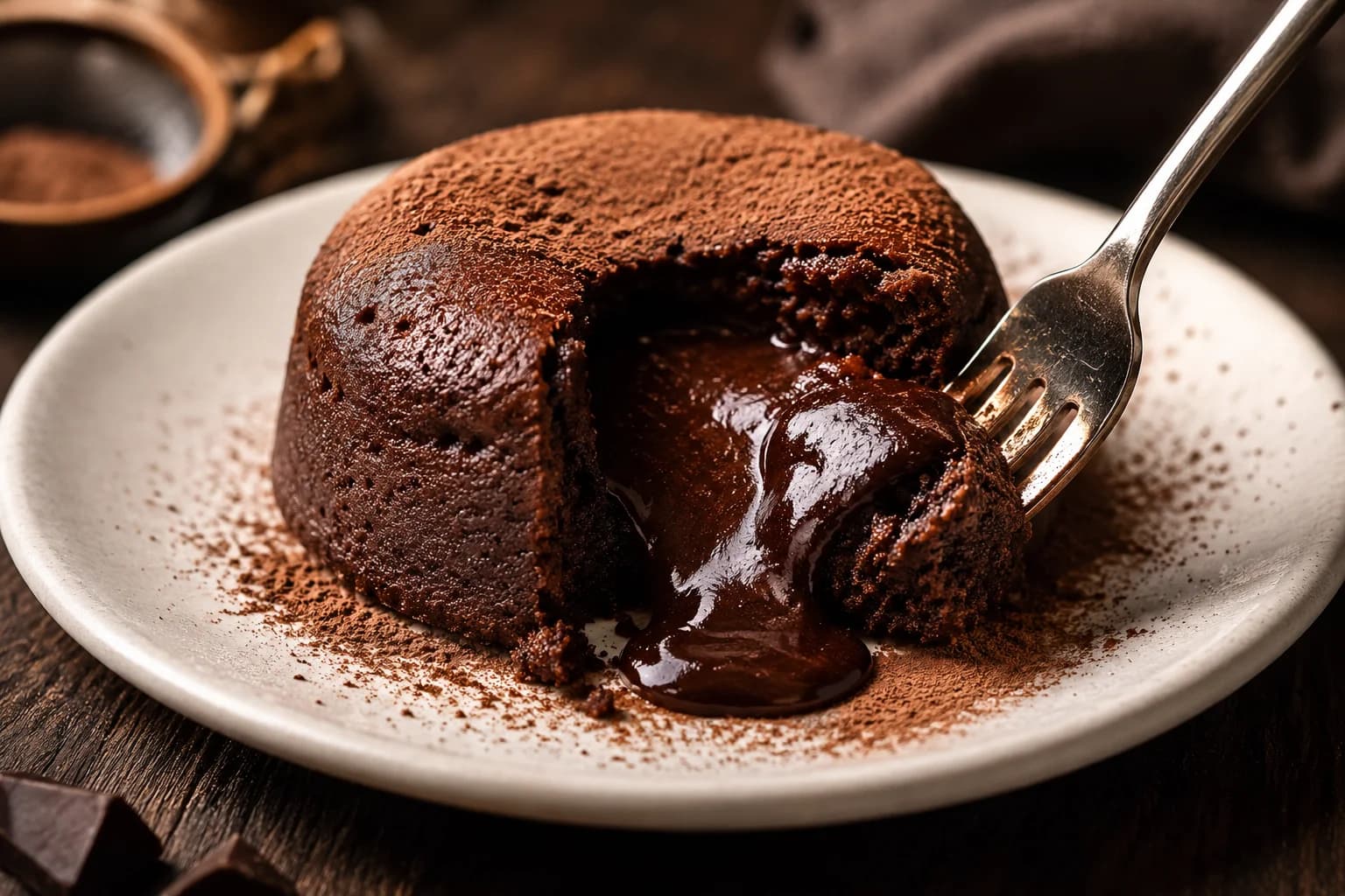 Coulant de chocolate con cacao alcalino preparada como receta RAIAN