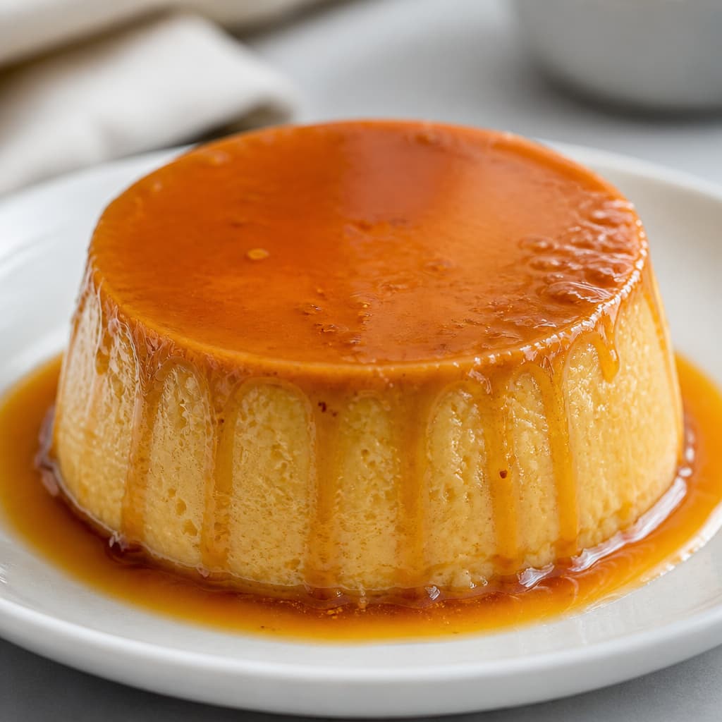 Flan de vainilla con caramelo casero preparada como receta RAIAN