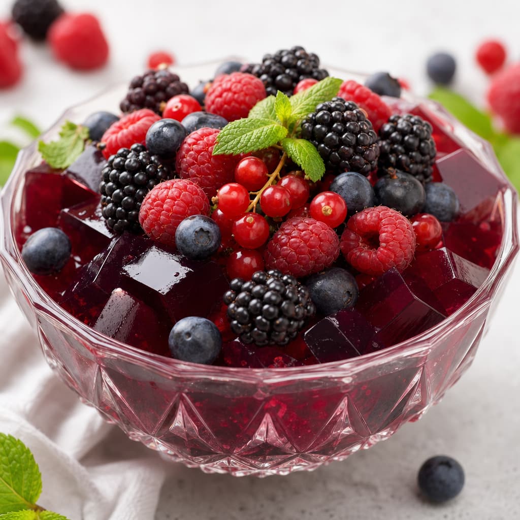 Gelatina de frutos rojos preparada como receta RAIAN