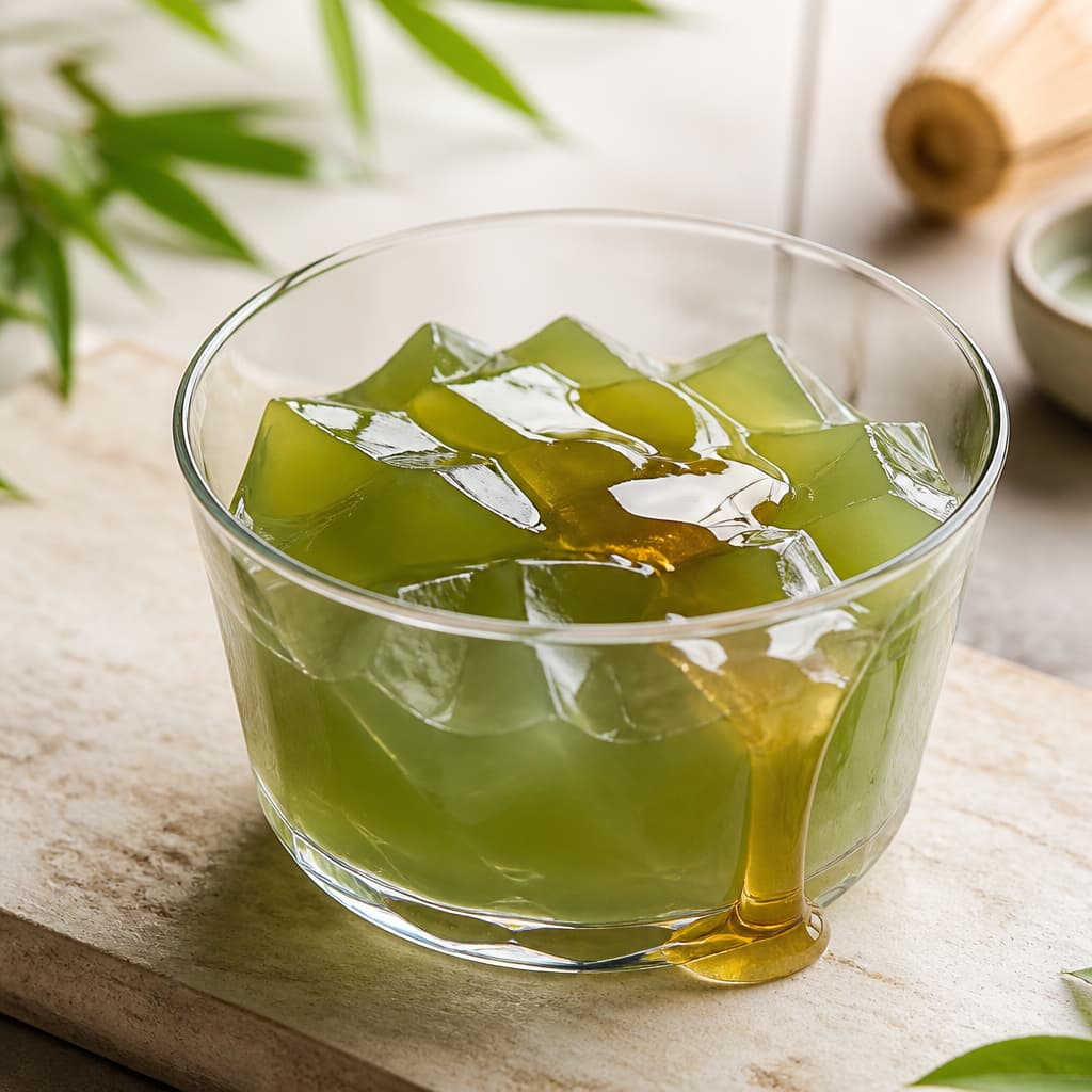 Gelatina de té verde y miel preparada como receta RAIAN