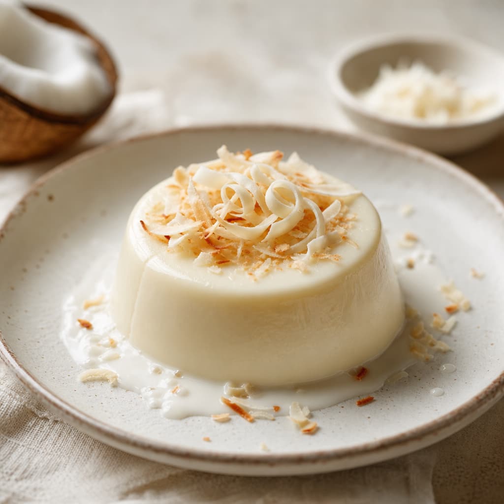 Panna cotta premium de coco y chocolate blanco preparada como receta RAIAN