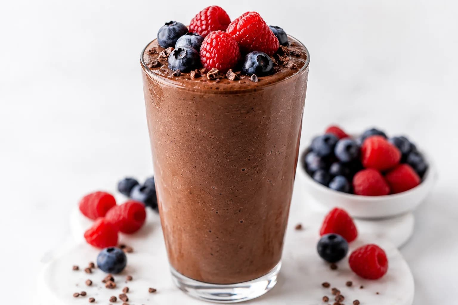 Smoothie de cacao alcalino y frutos rojos preparada como receta RAIAN