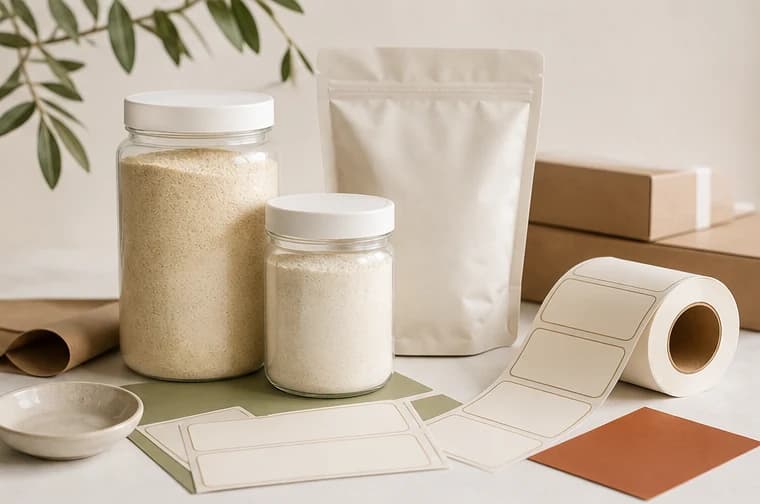Envases alimentarios y etiquetas preparadas para packaging