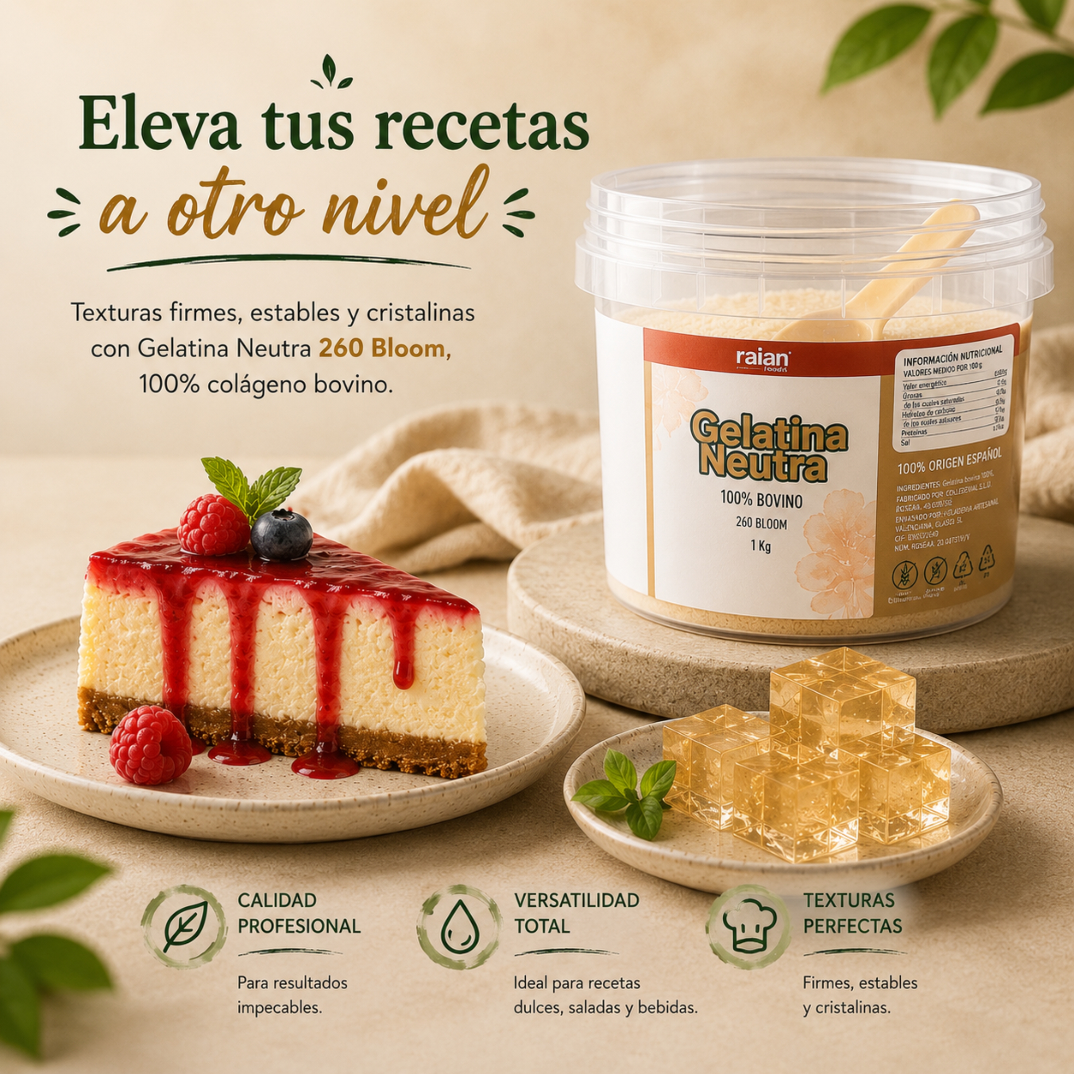 Eleva tus recetas a otro nivel con Gelatina Neutra RAIAN 260 Bloom