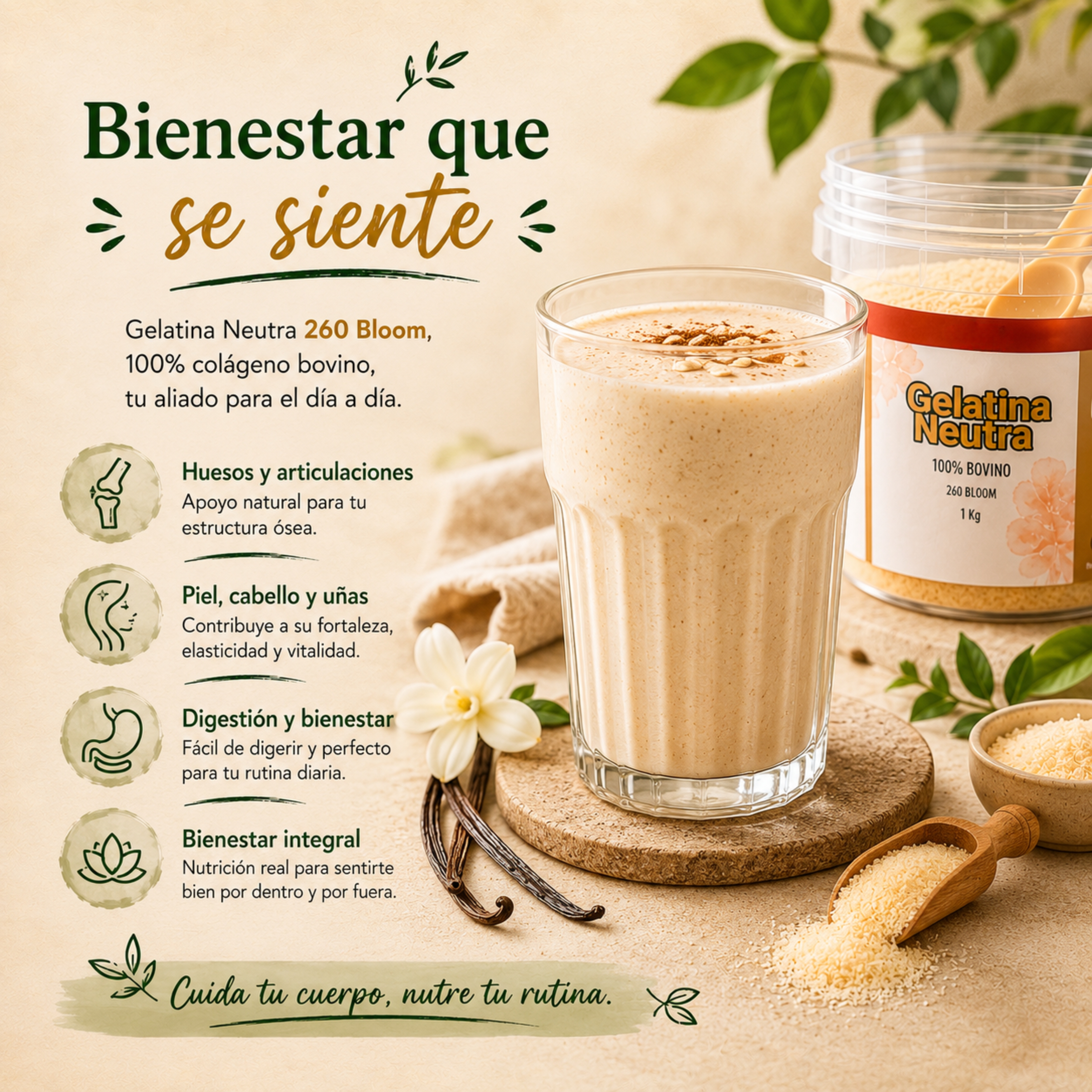 Gelatina neutra bovina RAIAN 260 Bloom — detalle de producto