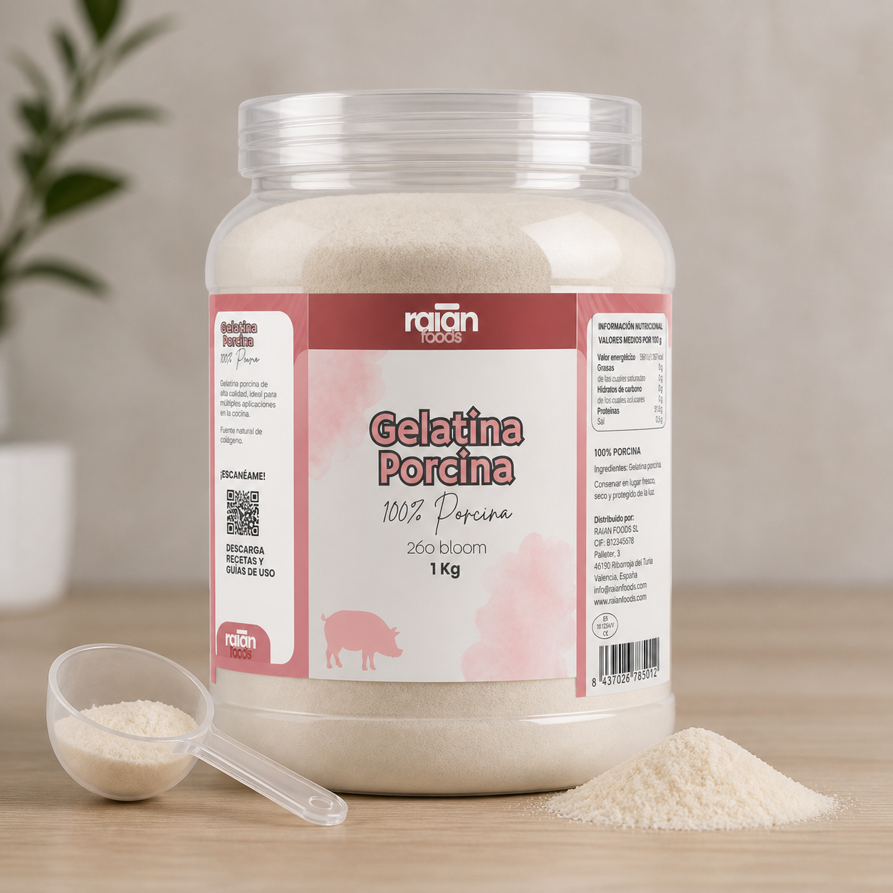 Bote de gelatina neutra porcina RAIAN 220 Bloom 1 kg