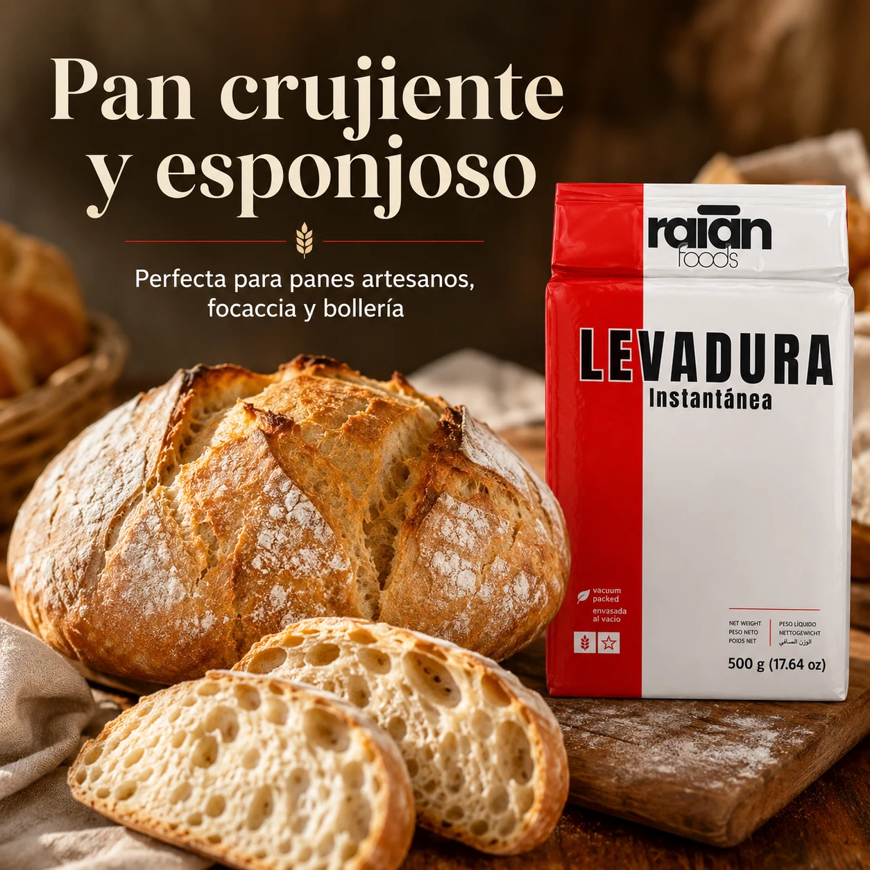 Pan artesano crujiente y esponjoso hecho con levadura instantánea RAIAN
