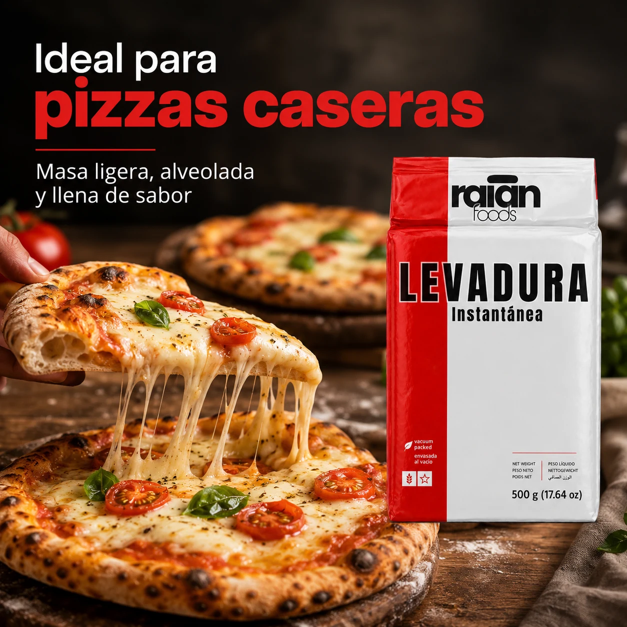 Levadura instantánea RAIAN ideal para pizzas caseras, masa ligera y alveolada