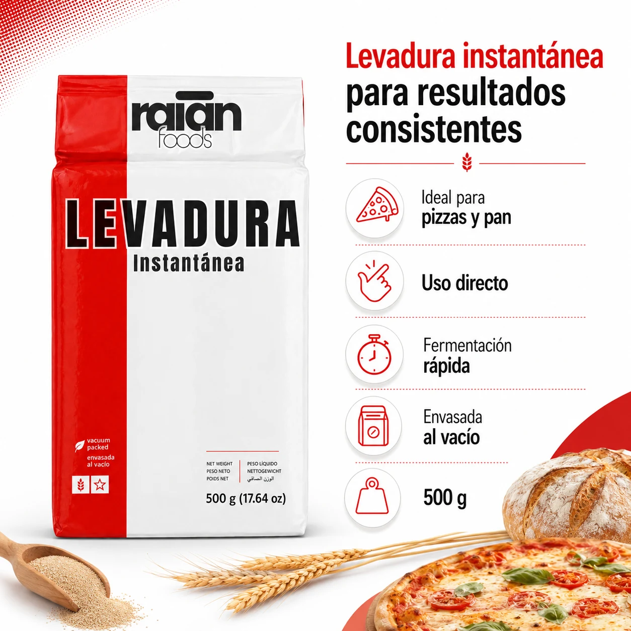 Levadura instantánea RAIAN para resultados consistentes: uso directo y fermentación rápida
