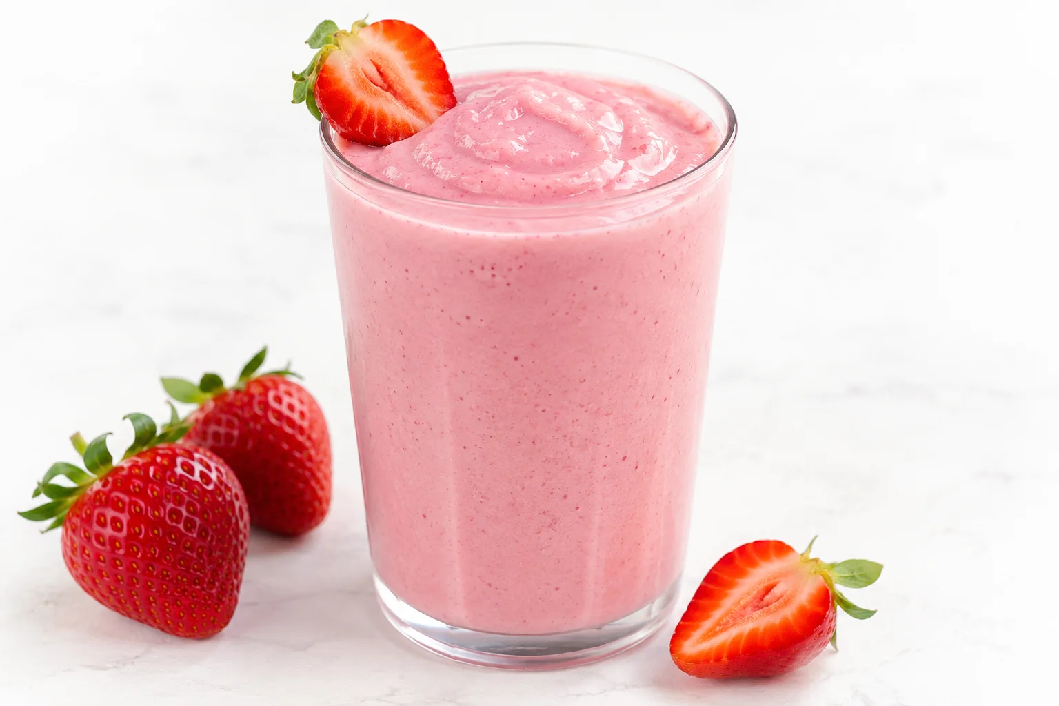 Batido espeso de caseína con fresa y leche preparada como receta RAIAN