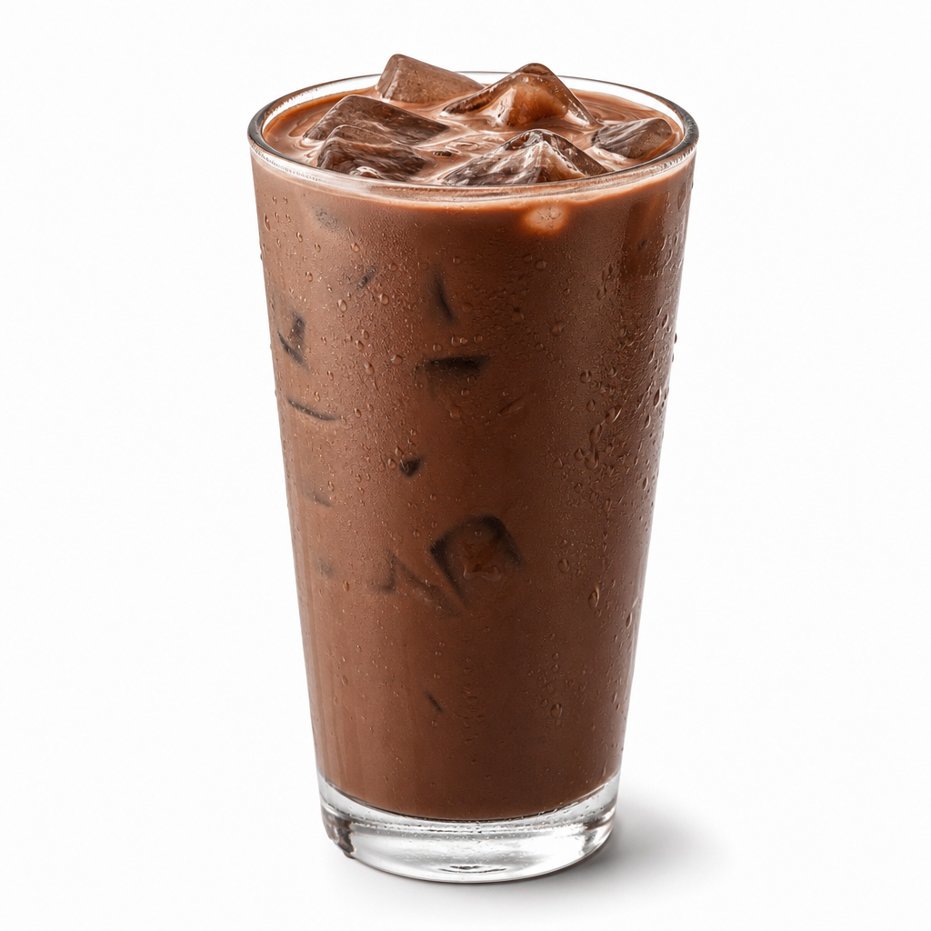 Batido frío de chocolate a la taza con hielo preparada como receta RAIAN
