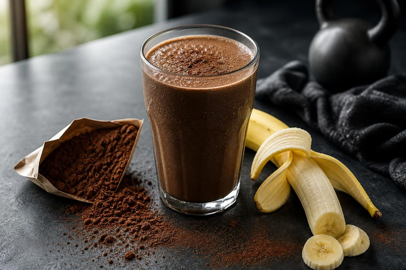 Batido post-entrenamiento cacao y maltodextrina RAIAN preparada como receta RAIAN