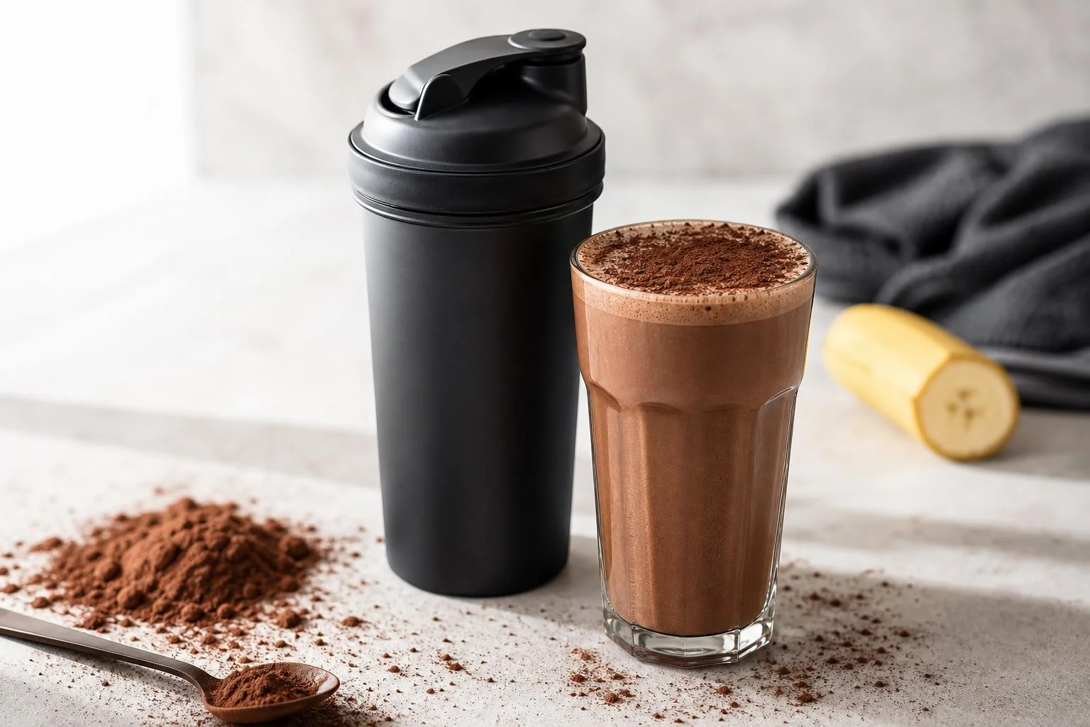 Batido proteico de cacao y caseína RAIAN preparada como receta RAIAN