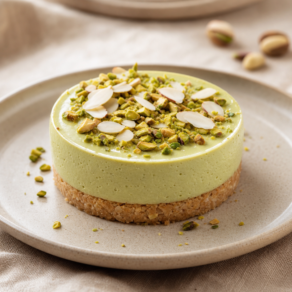 Bavarois premium de pistacho con base de almendra preparada como receta RAIAN