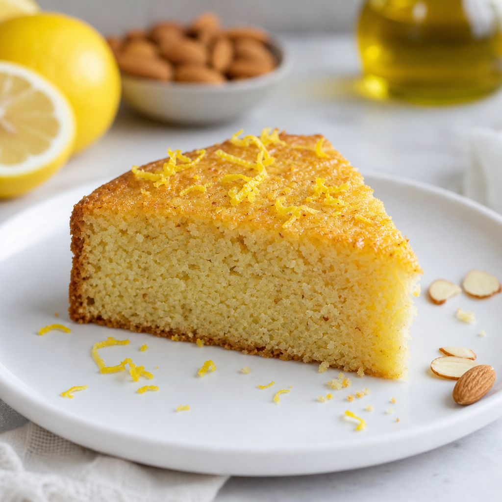 Bizcocho de harina de almendra, limón y aceite de oliva preparada como receta RAIAN
