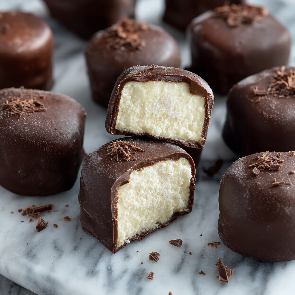 Bocados helados de cheesecake con chocolate negro preparada como receta RAIAN