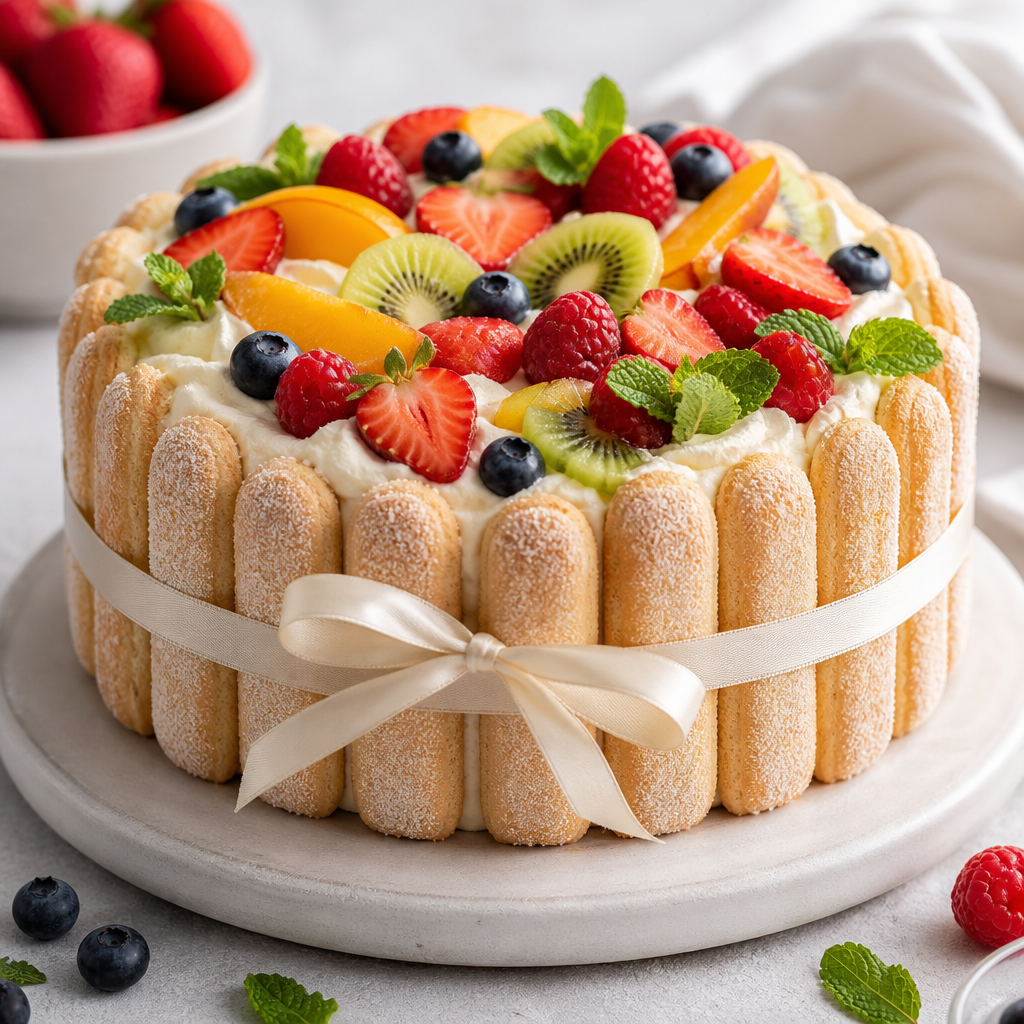Charlotte fría de frutas preparada como receta RAIAN