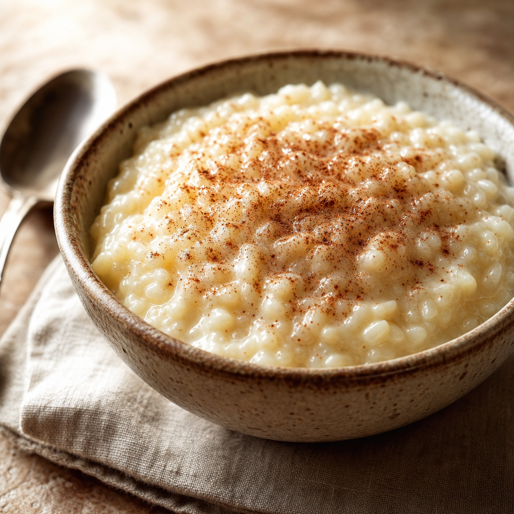 Crema casera de arroz con leche gelificada preparada como receta RAIAN