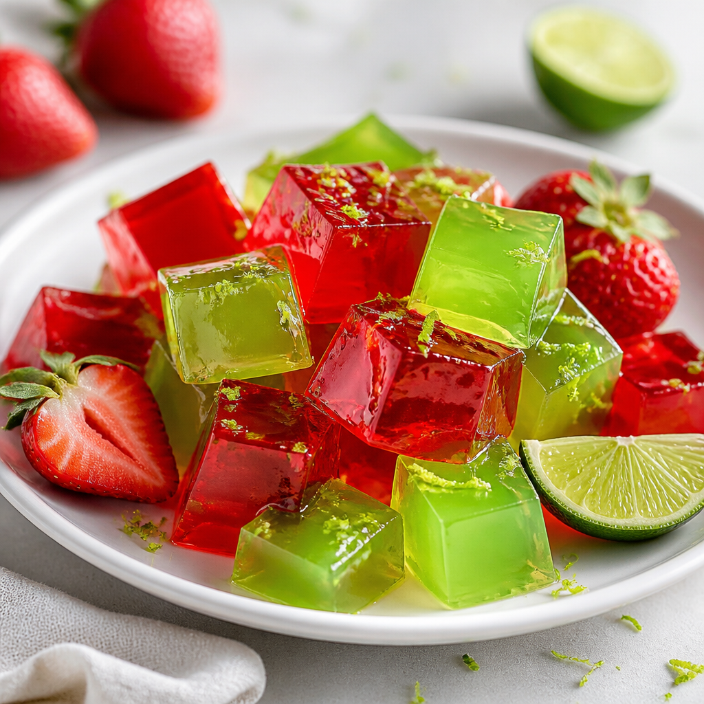 Cubos fitness de fresa y lima con gelatina bovina preparada como receta RAIAN