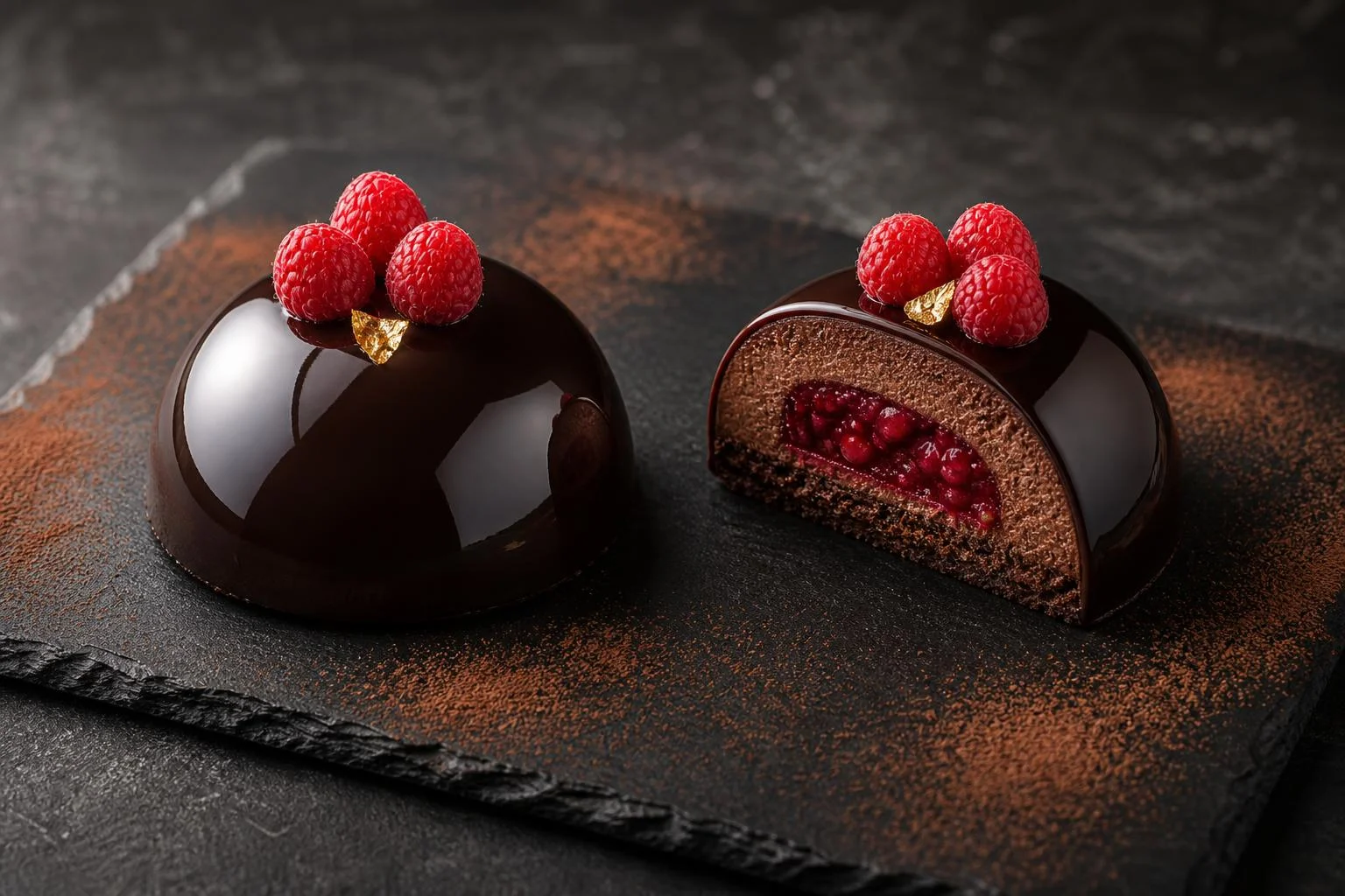 Dôme de cacao y frambuesa RAIAN preparada como receta RAIAN