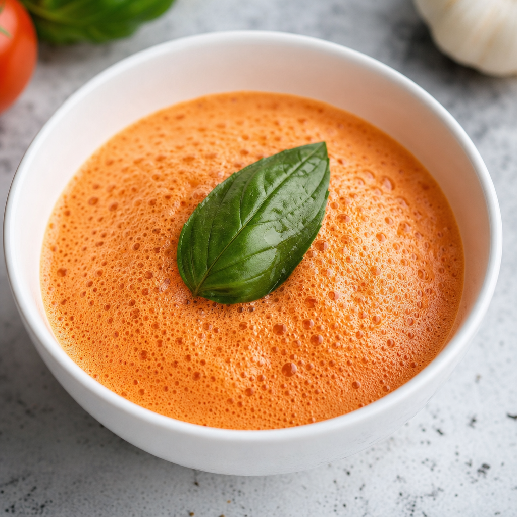 Espuma de tomate con lecitina de soja para entrante preparada como receta RAIAN