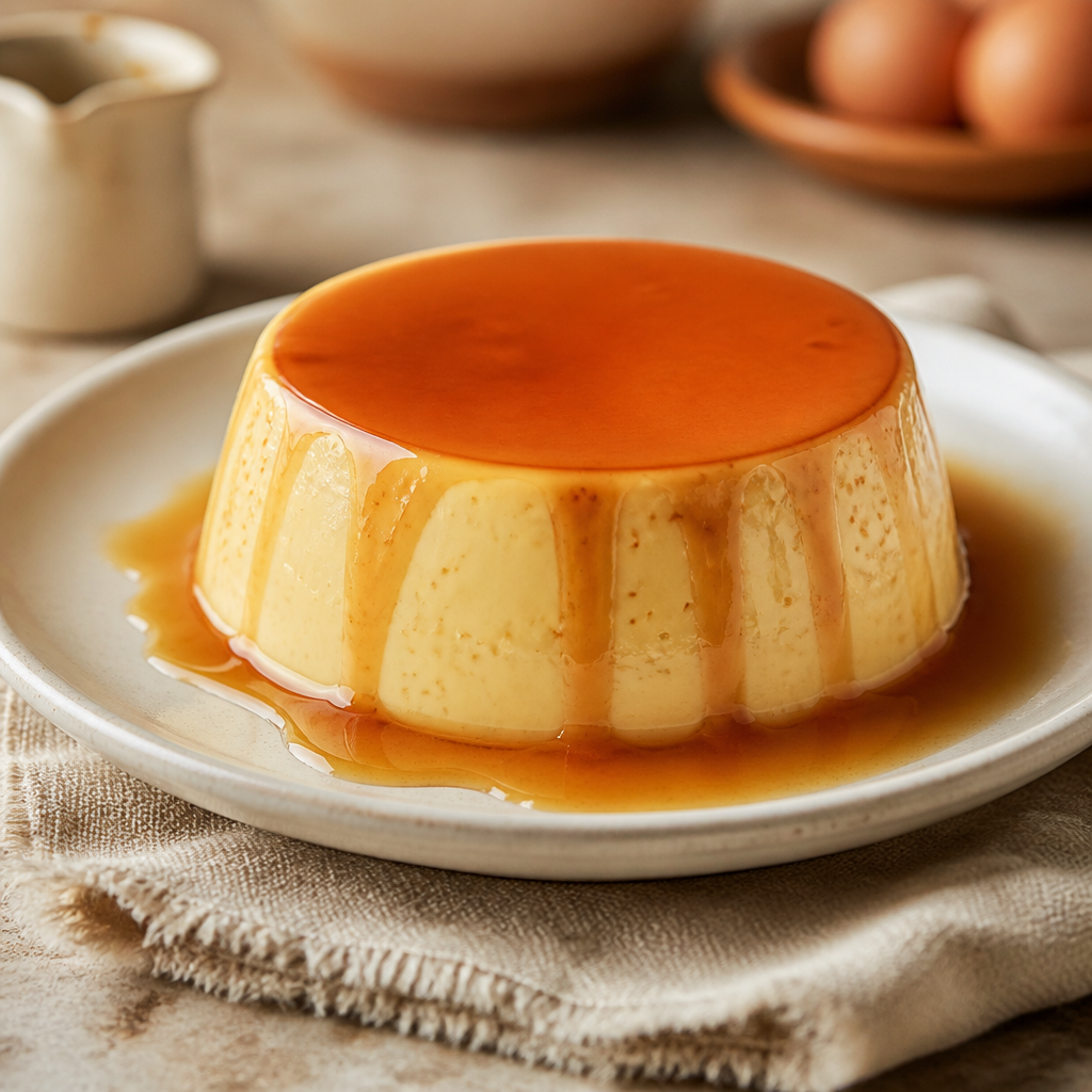 Flan familiar de leche y vainilla sin horno preparada como receta RAIAN