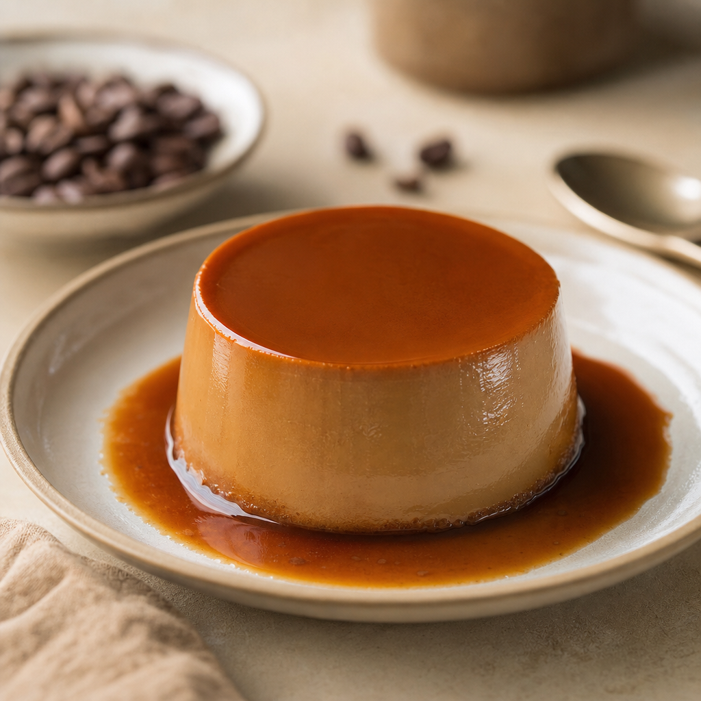 Flan frío de café sin huevo preparada como receta RAIAN