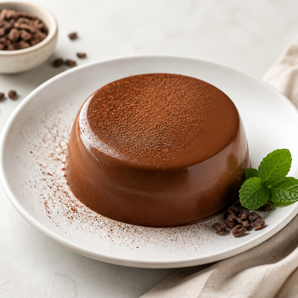 Flan frío fitness de cacao y leche desnatada preparada como receta RAIAN