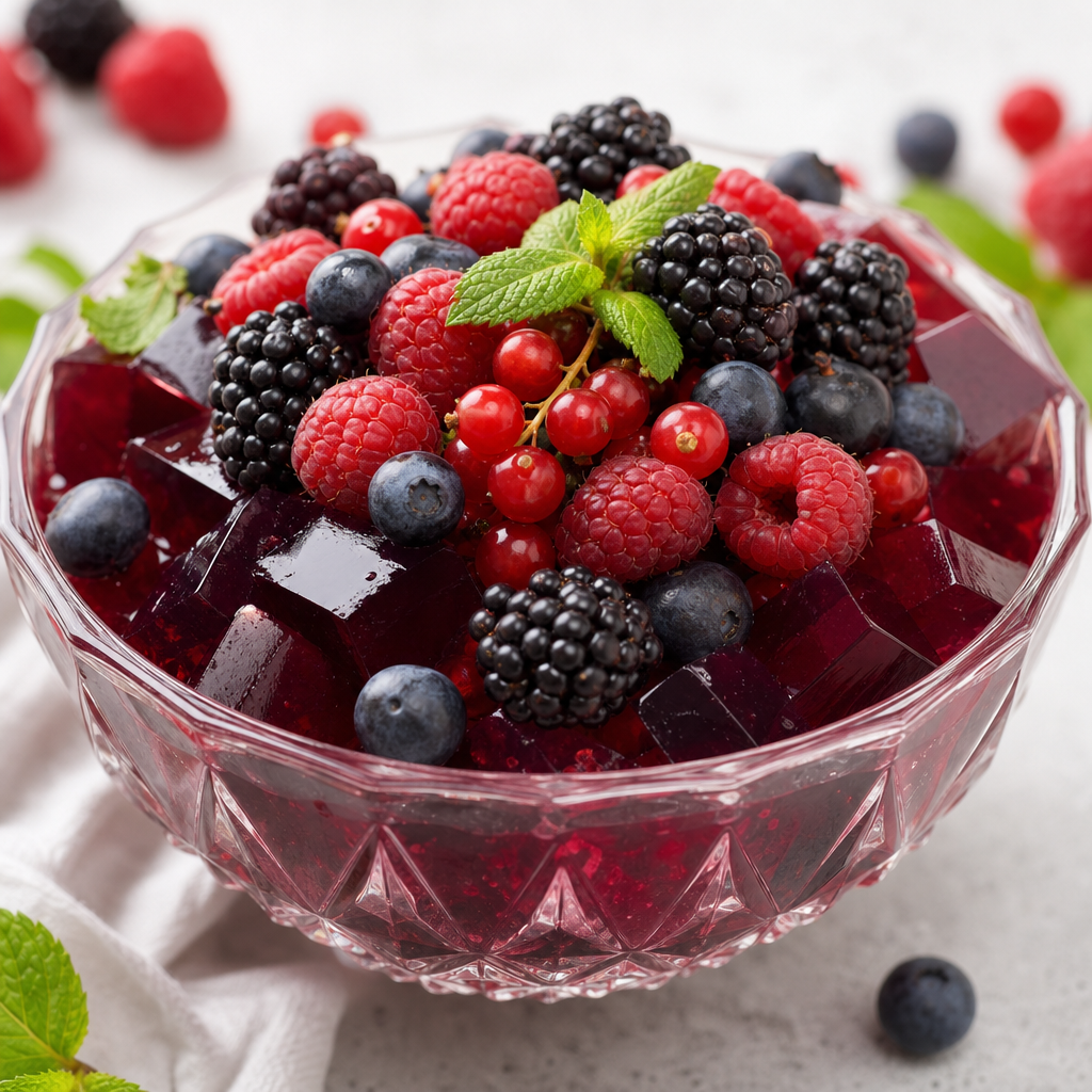 Gelatina de frutos rojos preparada como receta RAIAN
