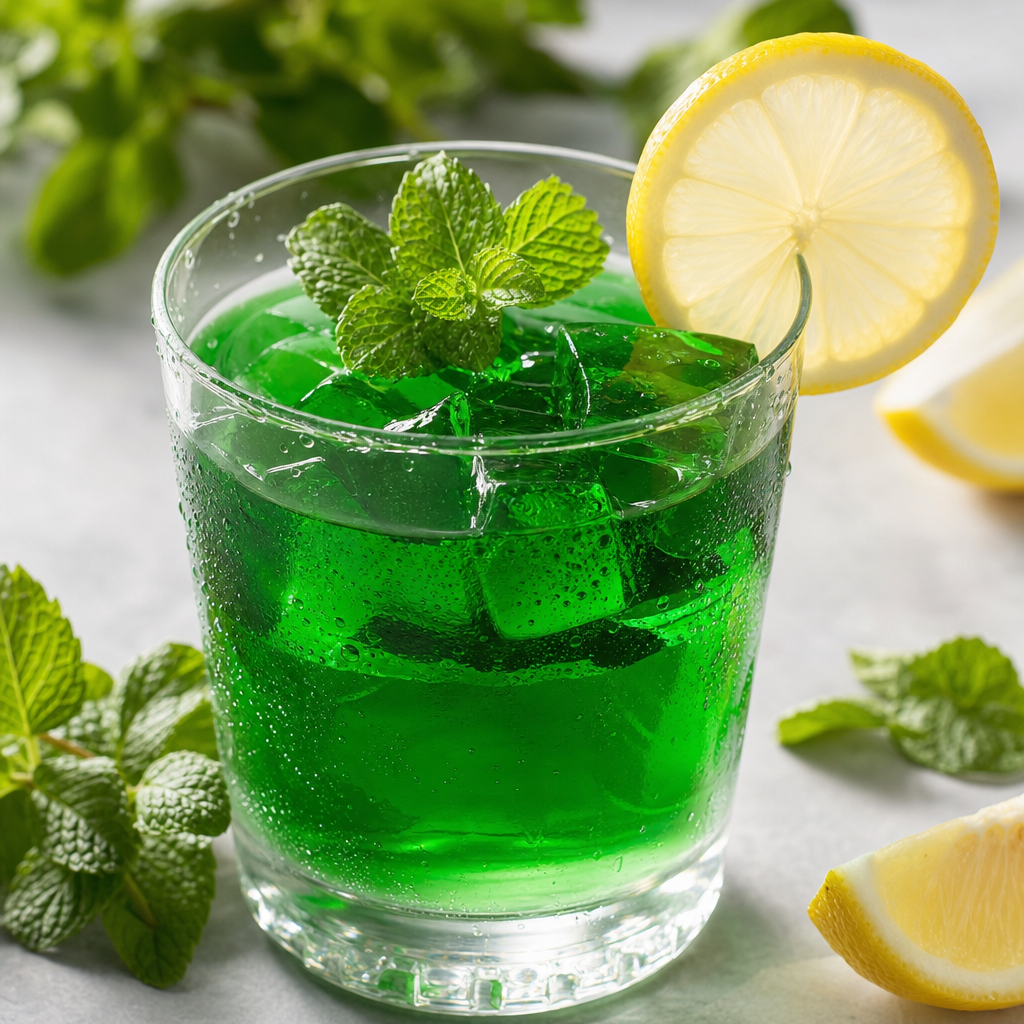 Gelatina de té verde y menta con limón preparada como receta RAIAN