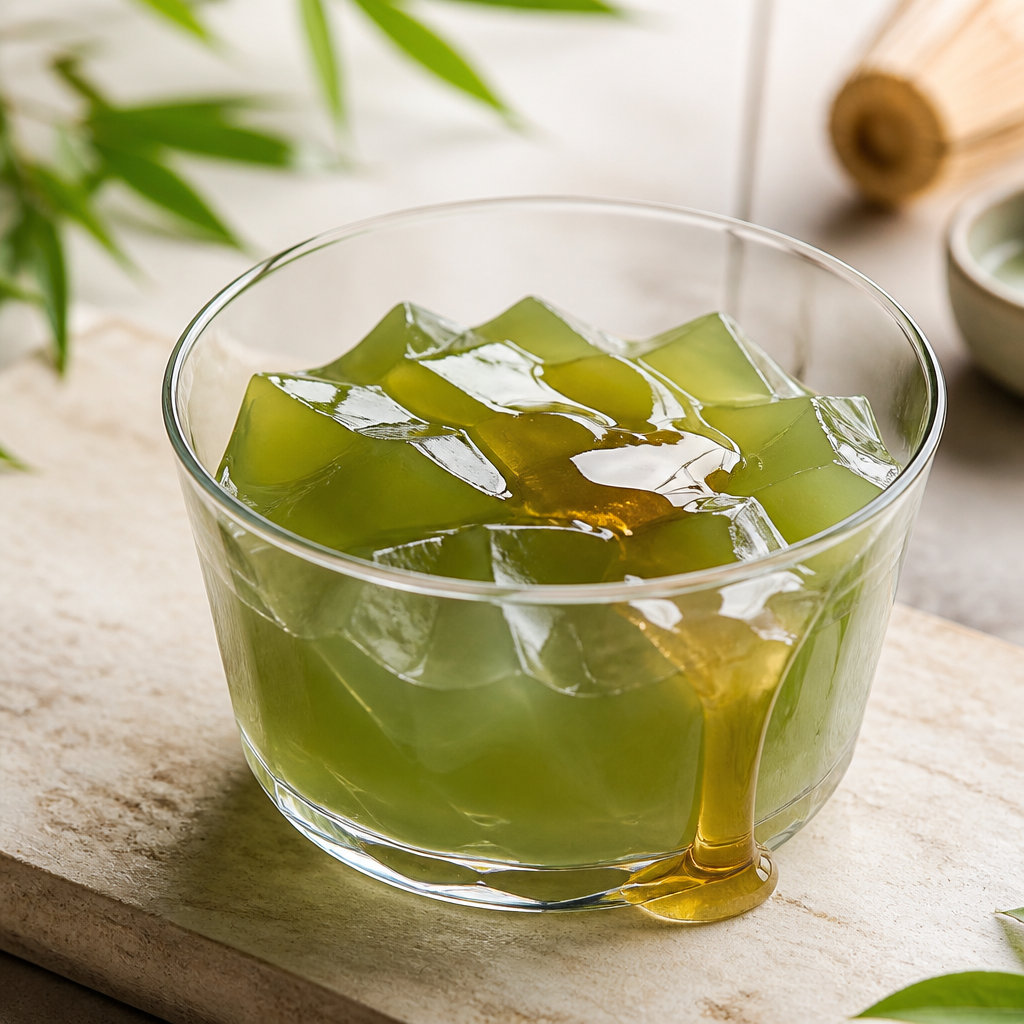 Gelatina de té verde y miel preparada como receta RAIAN