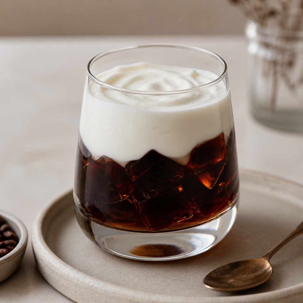 Gelatina fitness de café con capa cremosa de skyr preparada como receta RAIAN