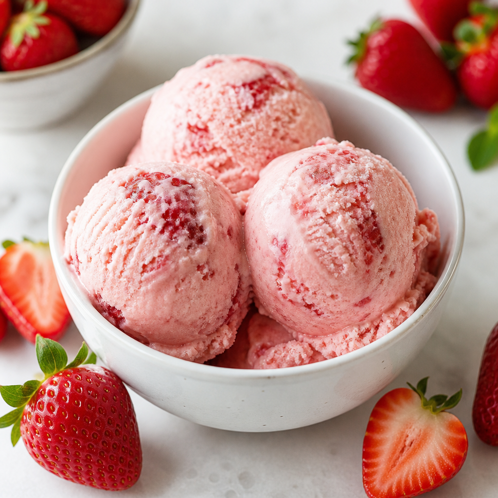 Helado artesanal de fresa con dextrosa preparada como receta RAIAN