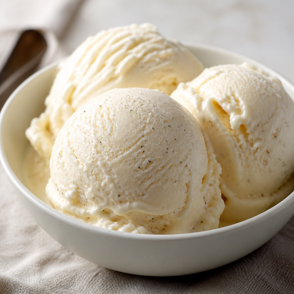 Helado cremoso de vainilla con glucosa sin heladera preparada como receta RAIAN
