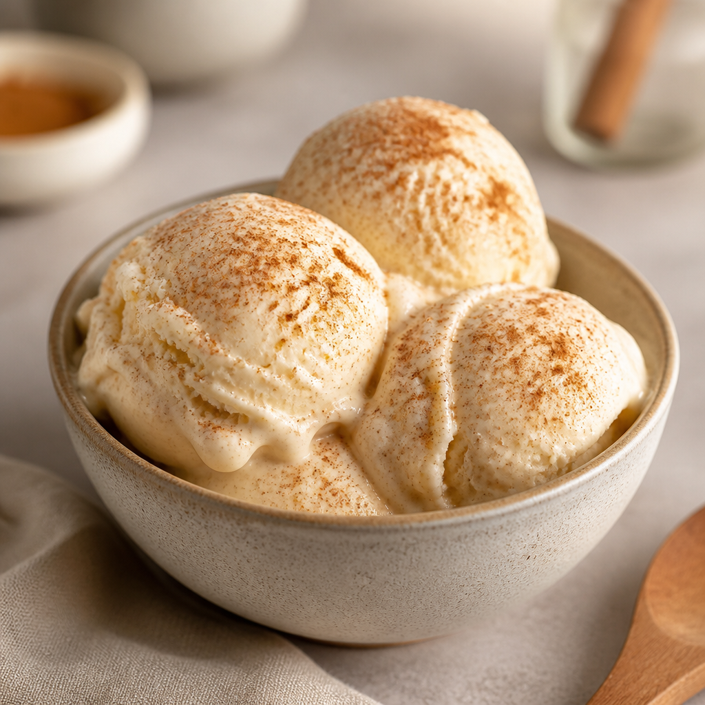 Helado proteico de caseína con vainilla y canela preparada como receta RAIAN