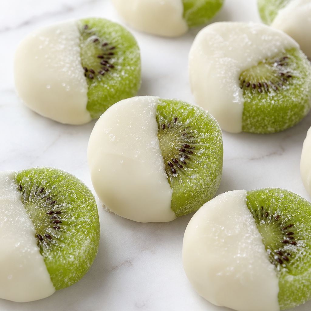 Kiwi congelado con chocolate blanco preparada como receta RAIAN