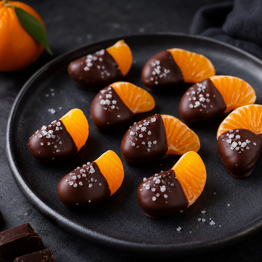 Mandarina con chocolate negro y sal en escamas preparada como receta RAIAN