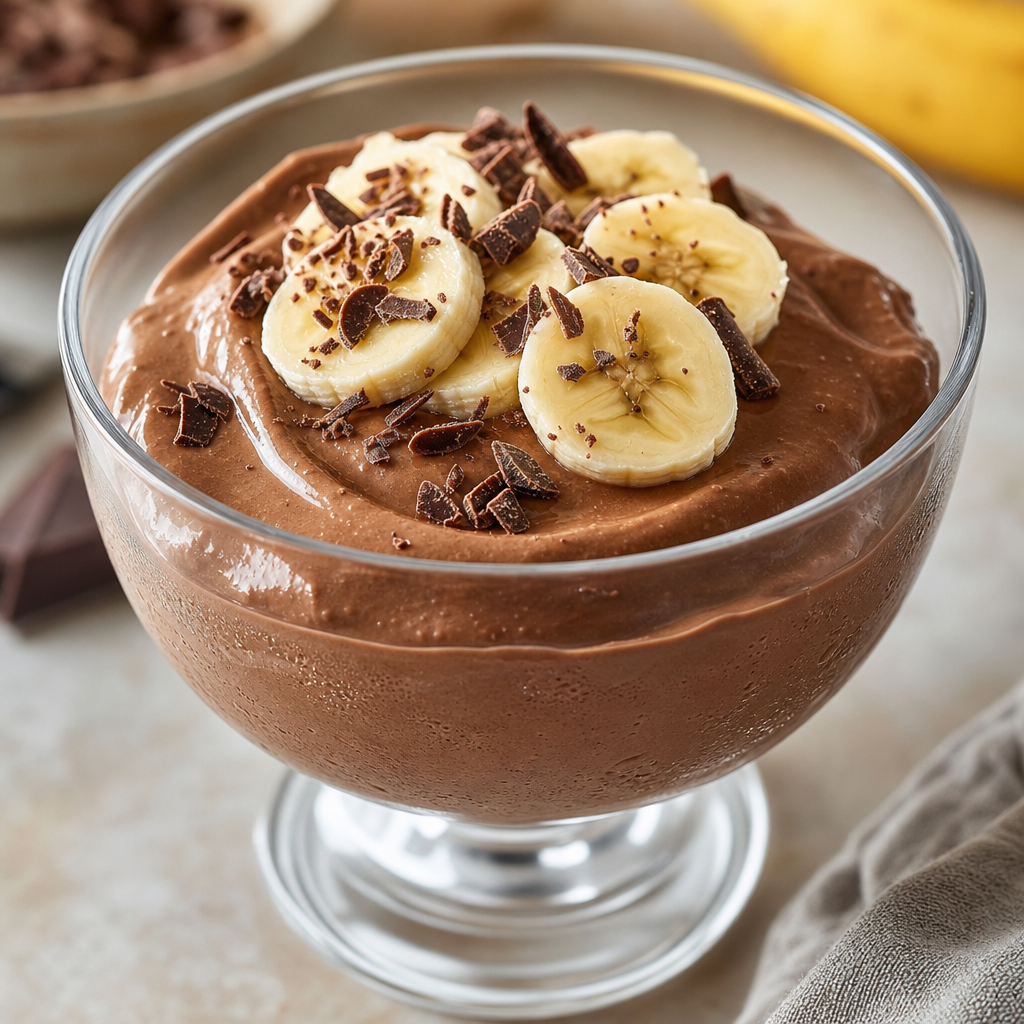 Mousse casera de plátano y cacao preparada como receta RAIAN