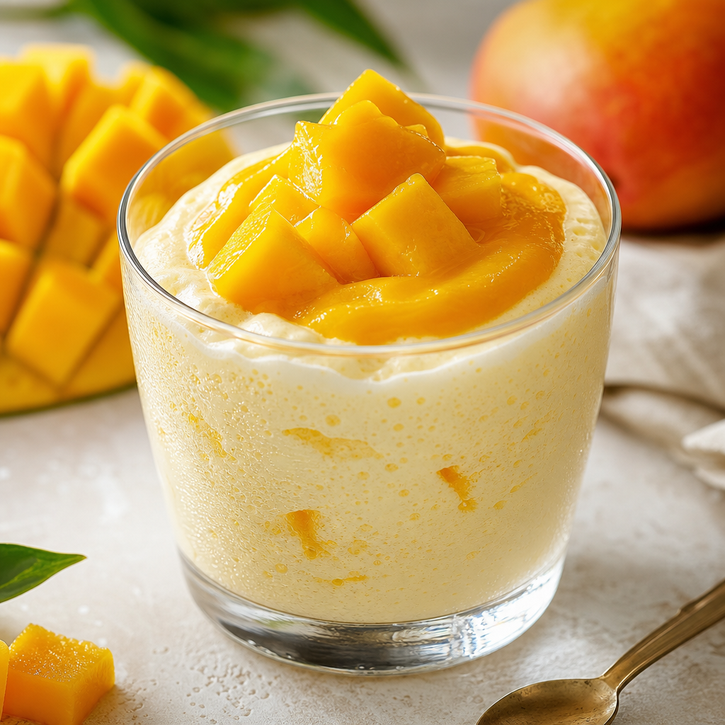 Mousse fitness de mango y skyr con gelatina bovina preparada como receta RAIAN