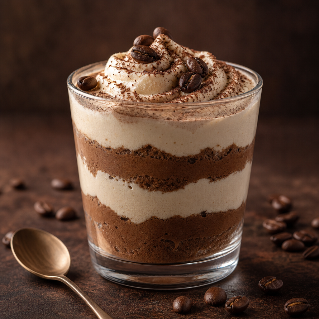 Mousse premium de café y mascarpone con gelatina bovina preparada como receta RAIAN