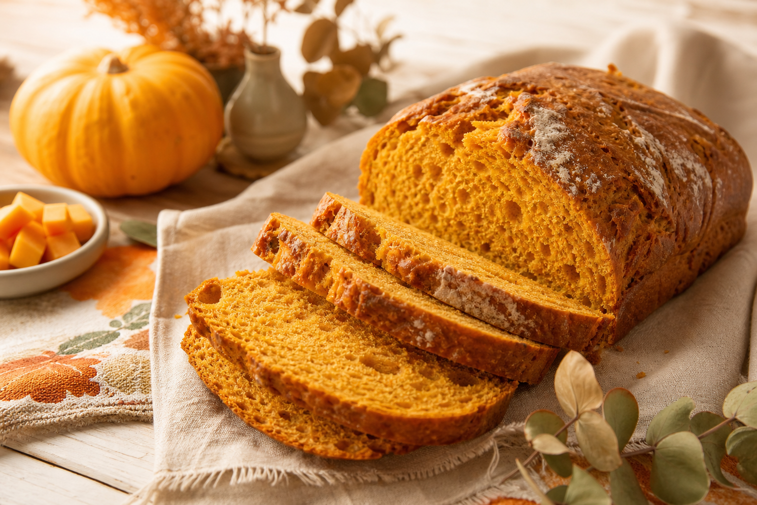 Pan de calabaza y especias otoñales preparada como receta RAIAN