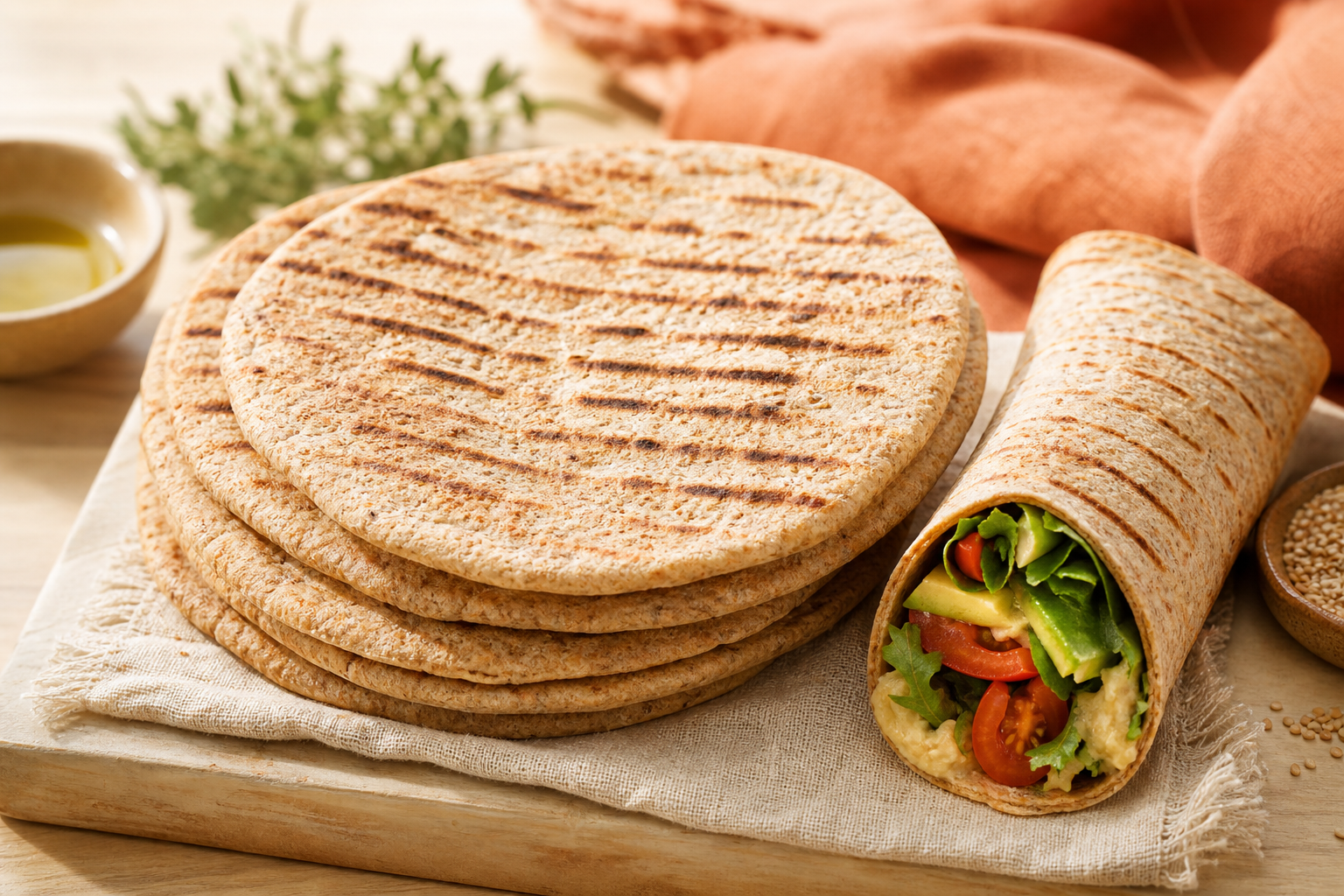 Pan plano integral para wraps fit preparada como receta RAIAN