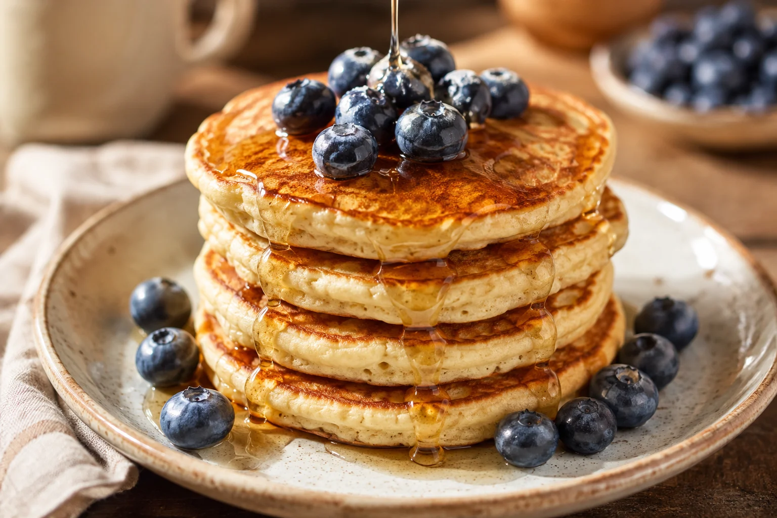 Pancakes de caseína con arándanos y miel preparada como receta RAIAN