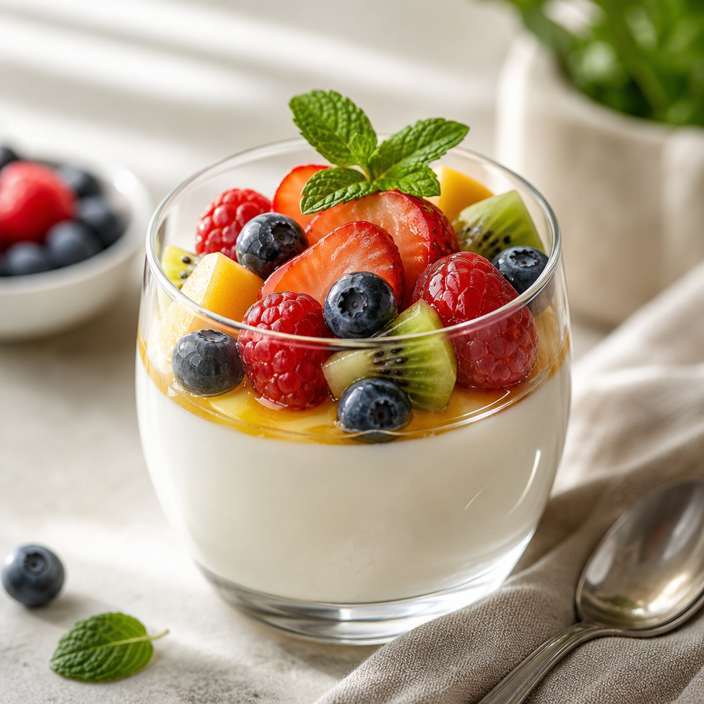 Panna cotta fitness de yogur griego preparada como receta RAIAN